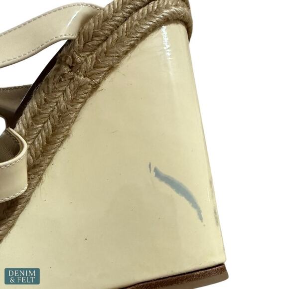 Christian Louboutin Beige Patent Espadrille Wedge Sandals Red Sole Size 39 - Picture 11 of 13